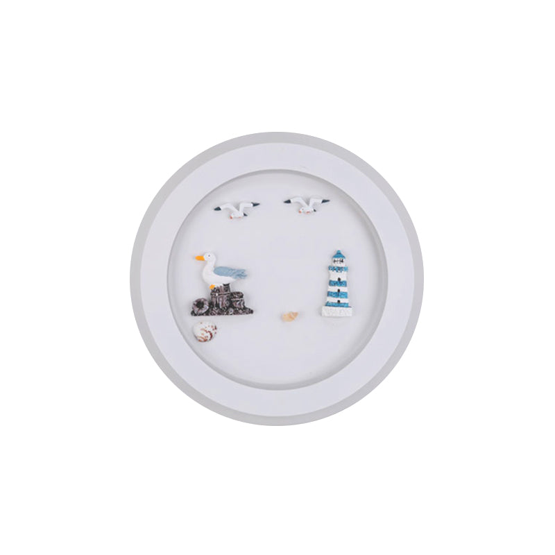 Frendorf | Maritime Stijlvolle Cirkel Wandlamp met Zee Acryl LED Wandlamp in Wit voor Kinderkamer