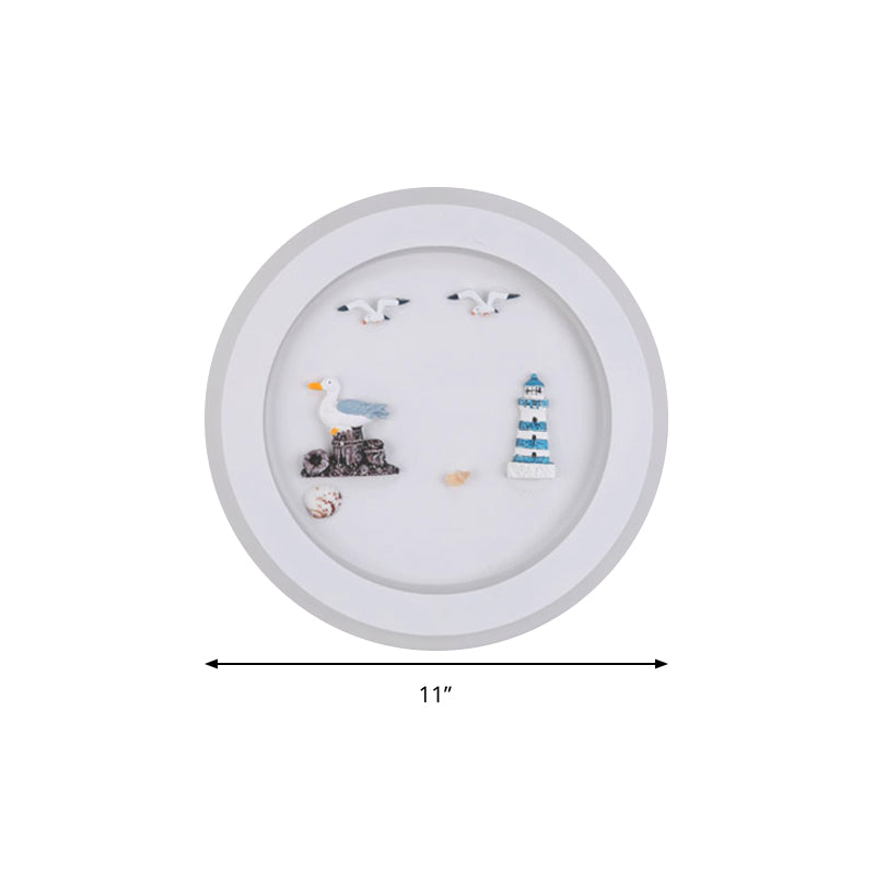 Frendorf | Maritime Stijlvolle Cirkel Wandlamp met Zee Acryl LED Wandlamp in Wit voor Kinderkamer