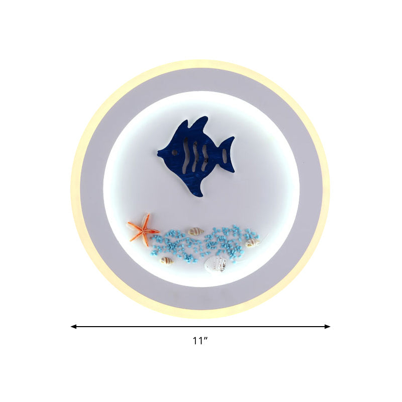Frendorf | Maritime Stijlvolle Cirkel Wandlamp met Zee Acryl LED Wandlamp in Wit voor Kinderkamer