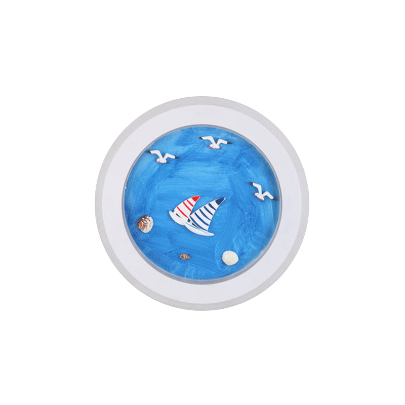 Frendorf | Maritime Stijlvolle Cirkel Wandlamp met Zee Acryl LED Wandlamp in Wit voor Kinderkamer