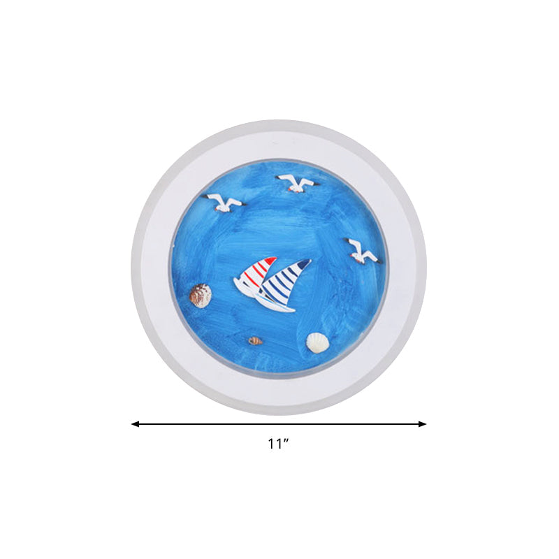 Frendorf | Maritime Stijlvolle Cirkel Wandlamp met Zee Acryl LED Wandlamp in Wit voor Kinderkamer