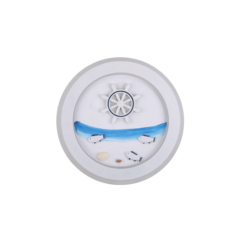 Frendorf | Maritime Stijlvolle Cirkel Wandlamp met Zee Acryl LED Wandlamp in Wit voor Kinderkamer