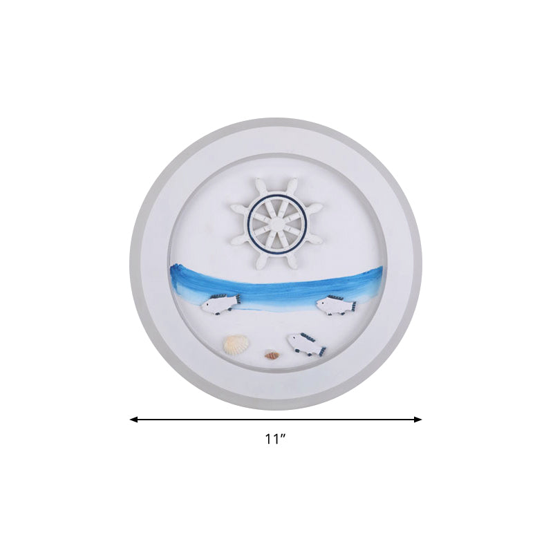 Frendorf | Maritime Stijlvolle Cirkel Wandlamp met Zee Acryl LED Wandlamp in Wit voor Kinderkamer