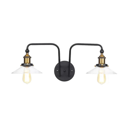 Frendorf | Industrielle konische/wellenförmige/abgefächerte Wandleuchte Glas und Metall schwarz 2-Birnen Wandmontage Lampe für Innenräume