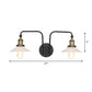 Frendorf | Industrielle konische/wellenförmige/abgefächerte Wandleuchte Glas und Metall schwarz 2-Birnen Wandmontage Lampe für Innenräume