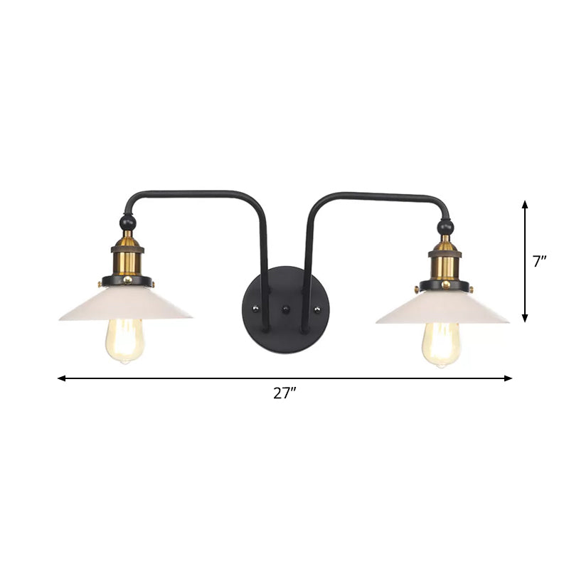 Frendorf | Industrielle konische/wellenförmige/abgefächerte Wandleuchte Glas und Metall schwarz 2-Birnen Wandmontage Lampe für Innenräume