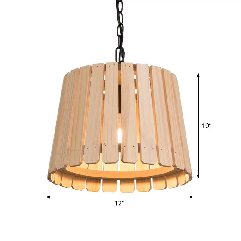 Einzelne Pendelleuchte Rustikales ausgehöhltes Fass Holz Hängende Deckenleuchte mit Kette über dem Tisch