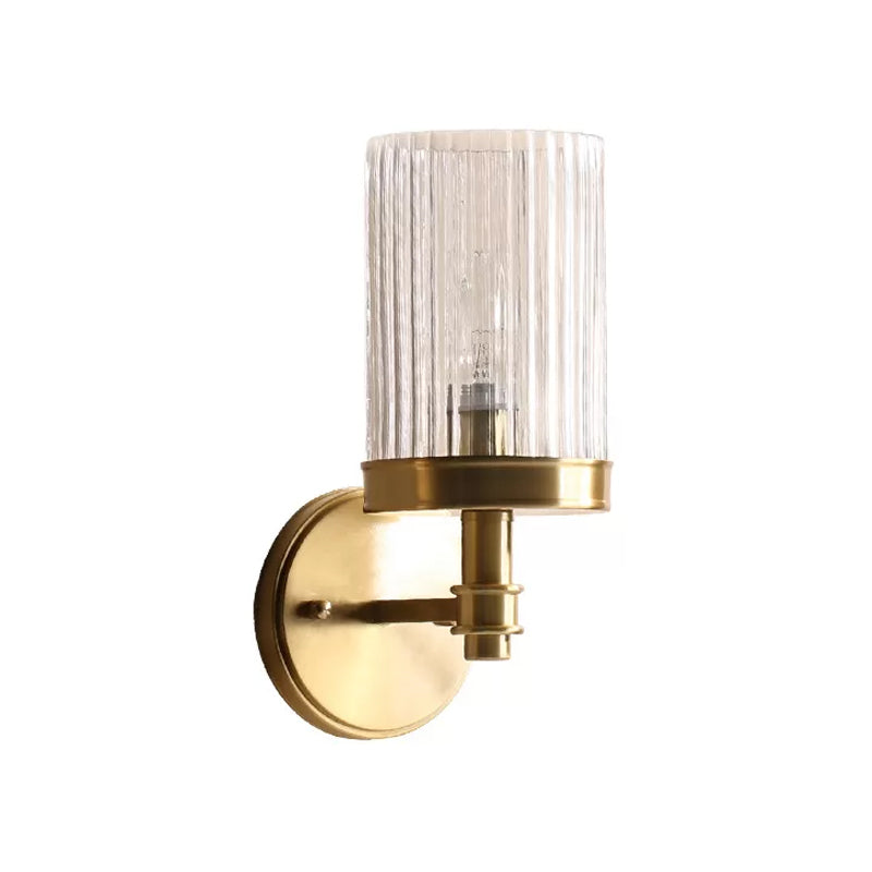 Frendorf | 1-Licht Wandmontage Lamp Traditionele Zylinder Transparante Glas Wandleuchte in Braun/Gold über dem Bett