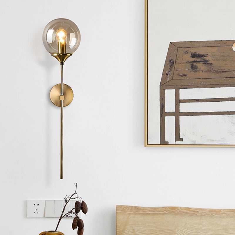 Frendorf | Bal Shade Pencil-Arme Wandverlichting Postmodern Duidelijk/Amber/Smoke Grijs Glas Enkele Messing Wand Gemonteerde Lamp