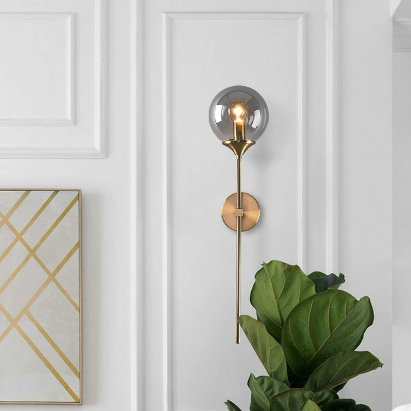 Frendorf | Bal Shade Pencil-Arme Wandverlichting Postmodern Duidelijk/Amber/Smoke Grijs Glas Enkele Messing Wand Gemonteerde Lamp