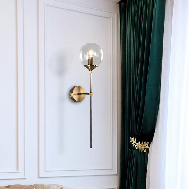 Frendorf | Bal Shade Pencil-Arme Wandverlichting Postmodern Duidelijk/Amber/Smoke Grijs Glas Enkele Messing Wand Gemonteerde Lamp