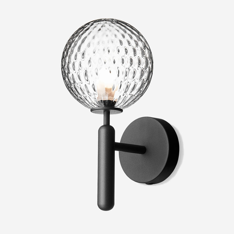 Frendorf | 1-Licht Nachttisch Wandlampe Einfache Schwarze Wandmontierte Lichtarmatur mit Ball Weiß/Klar Wasser Glas Schirm