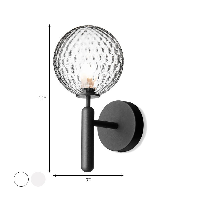 Frendorf | 1-Licht Nachttisch Wandlampe Einfache Schwarze Wandmontierte Lichtarmatur mit Ball Weiß/Klar Wasser Glas Schirm