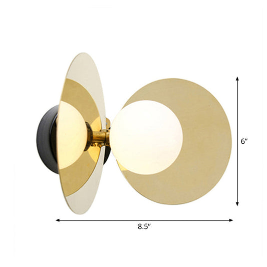 Frendorf | Ball Mini Milchglas Wandleuchte Postmodern 1 Glühbirne Gold Wandleuchtenarmatur mit reflektierenden Schilden
