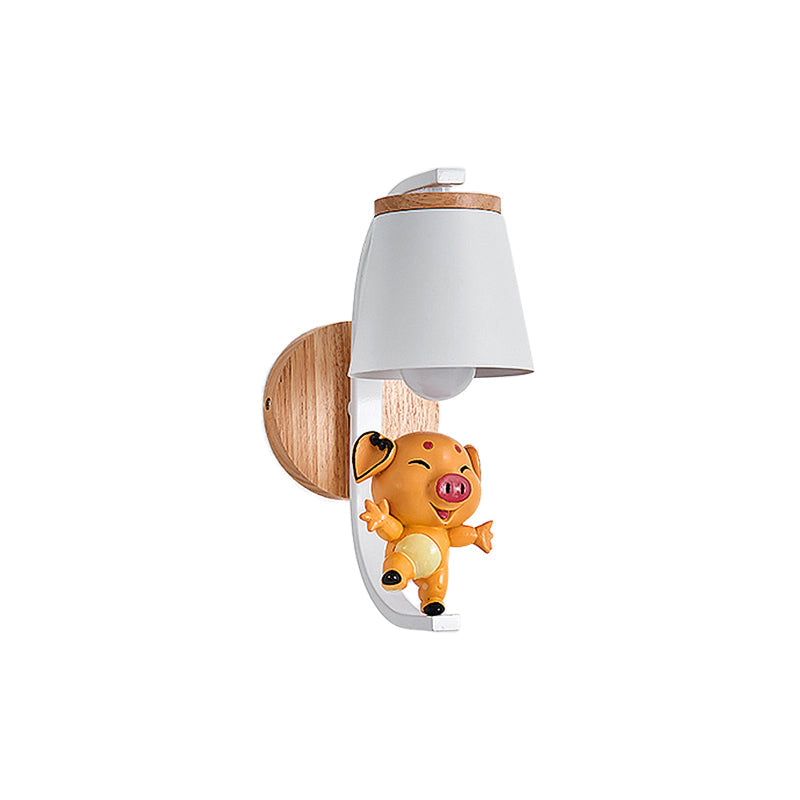 Frendorf | 1 Licht Bucket Wandlamp met Dansende Piggy Moderne Schattige Metalen Wandlamp in Wit voor Kleuterschool