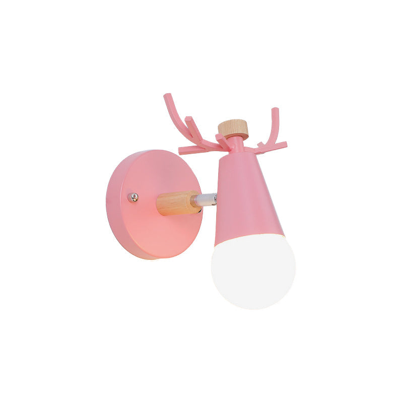 Frendorf | Metalen kleine kegel wandlamp met hertengeweien draaibaar kinderkamer 1 licht Nordische stijl wandlamp
