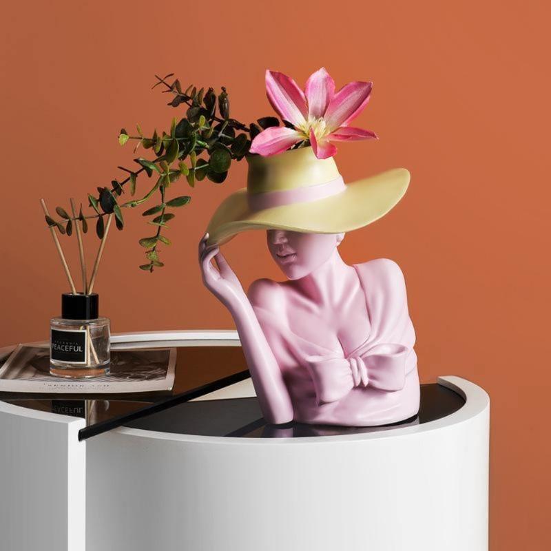 Frendorf | FemiVase Damenhut Design Vase | Kunstvolle Dekoration | Elegantes Wohnaccessoire | Handgefertigt
