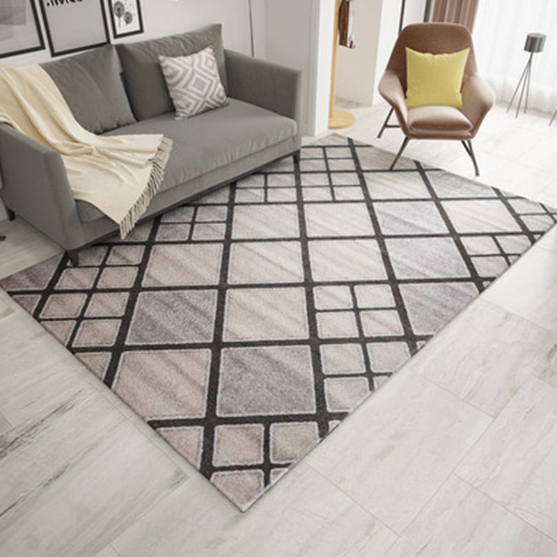 Elfenbein Schlafzimmer Teppich Neuheit Geometrisch Karo Streifenmuster Teppich Polyester Waschbarer Bereich Teppich