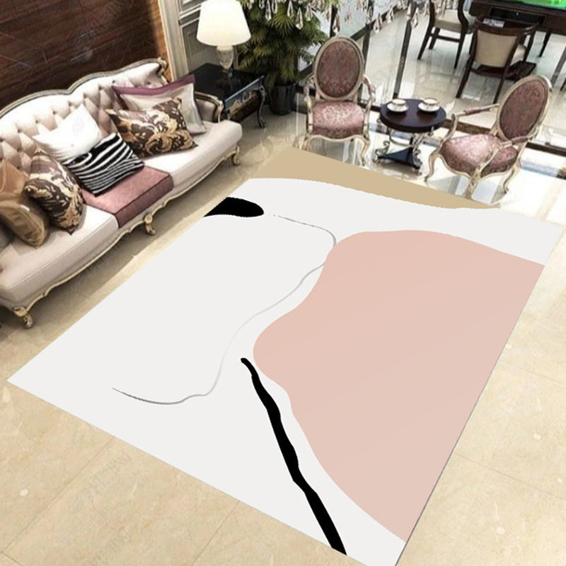 Frendorf | Witte en Roze Slaapkamer Tapijt Noviteit Kleurblokpatroon Tapijt Polyester Wasbaar Gebied Tapijt