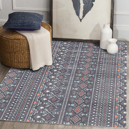 Frendorf | Indisches Tribal Innenraumteppich Gestreift Diamant Geometrisch Synthetisch Fleckenfest Power Loom Bereichsteppich für Wohnzimmer