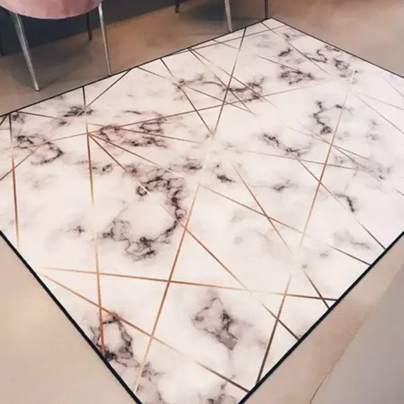 Frendorf | Novelty Schlafzimmer Teppich in Weiß Geometrie Marmor Druck Teppich Polyester Waschbarer Teppich
