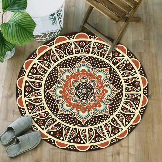 Frendorf | Einzigartiger floraler Musterteppich Grün und Rot Mediterraner Teppich Flanell Rutschfeste Unterlage Waschbarer Teppich für das Wohnzimmer