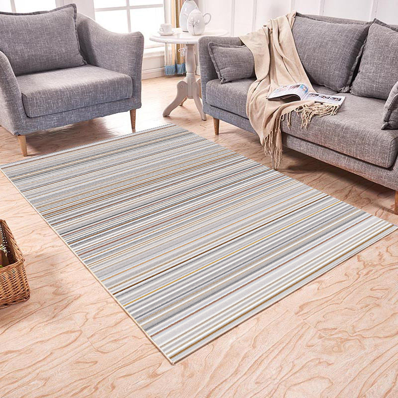 Ekletischer Bohemian Teppich in Elfenbein und Grau Geometrisches Streifenmuster Teppich Polyester Waschbarer Teppich für Wohnkultur