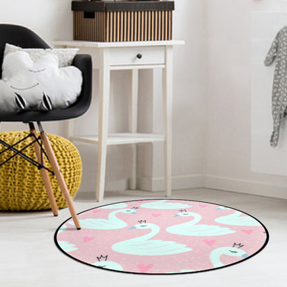 Frendorf | Pink Kinderzimmer Teppich Kinder Tier Einhorn Schwan Blumen Herz Muster Teppich Polyester Haustierfreundlicher Teppich