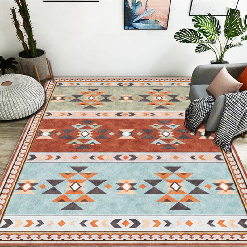 Frendorf | Blauer und Roter Schlafzimmer Teppich Marokkanisches Medaillon Dreieck Streifen Muster Bereich Teppich Polyester Antirutsch Teppich
