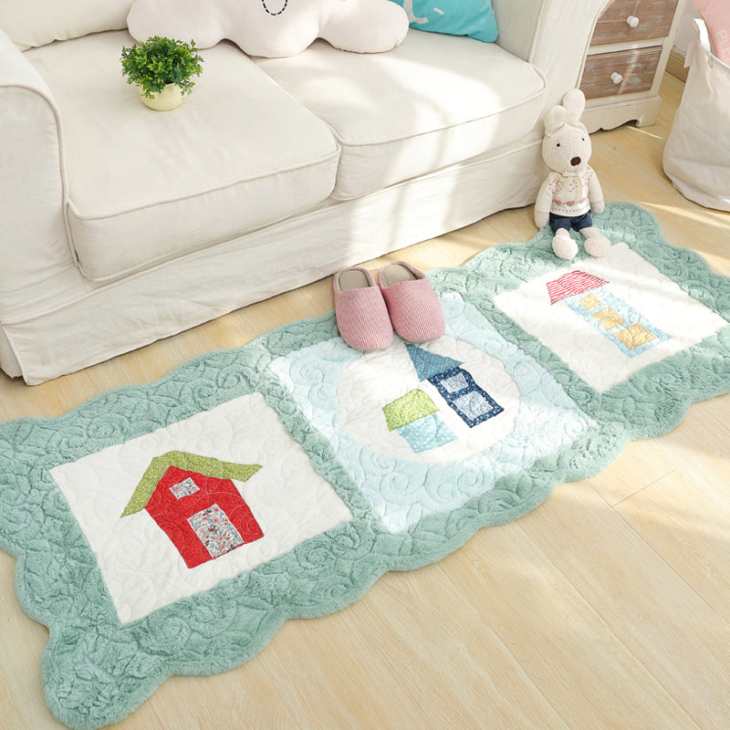 Frendorf | Novelty House Pattern Teppich Grün und Grau Kinderteppich Polyester Waschbar Haustierfreundlich Rutschfester Teppich für Kinderzimmer