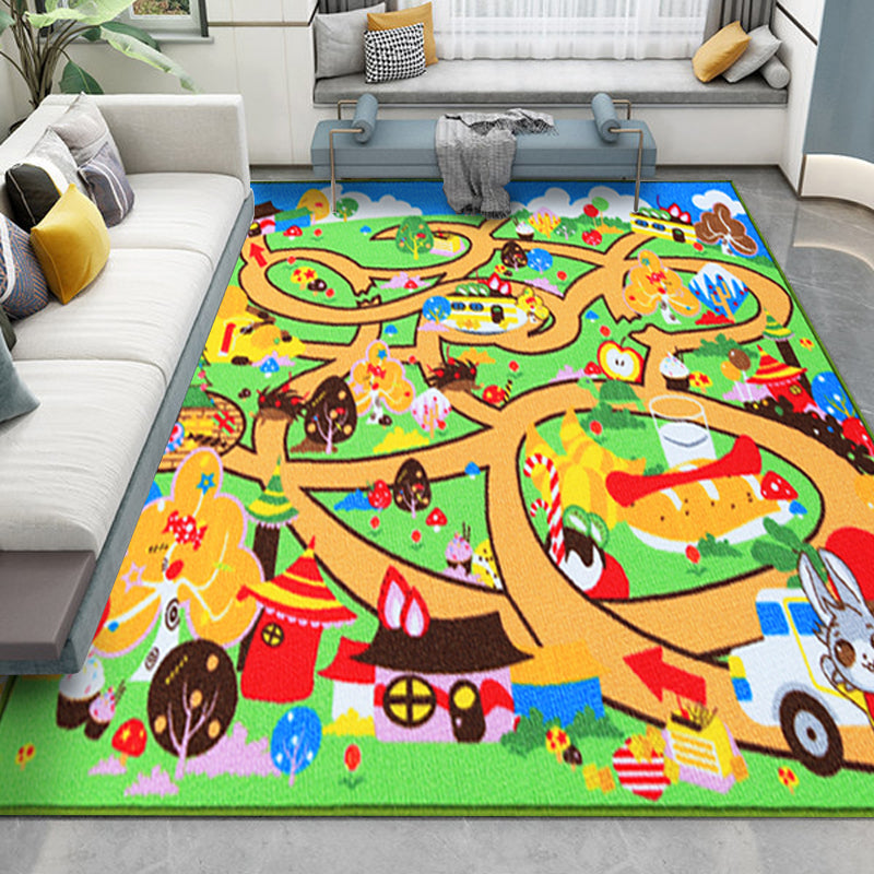 Frendorf | Kinder Maze Muster Teppich Grün Polyester Teppich Rutschfest Haustierfreundlich Waschbar Teppich für Kinderzimmer