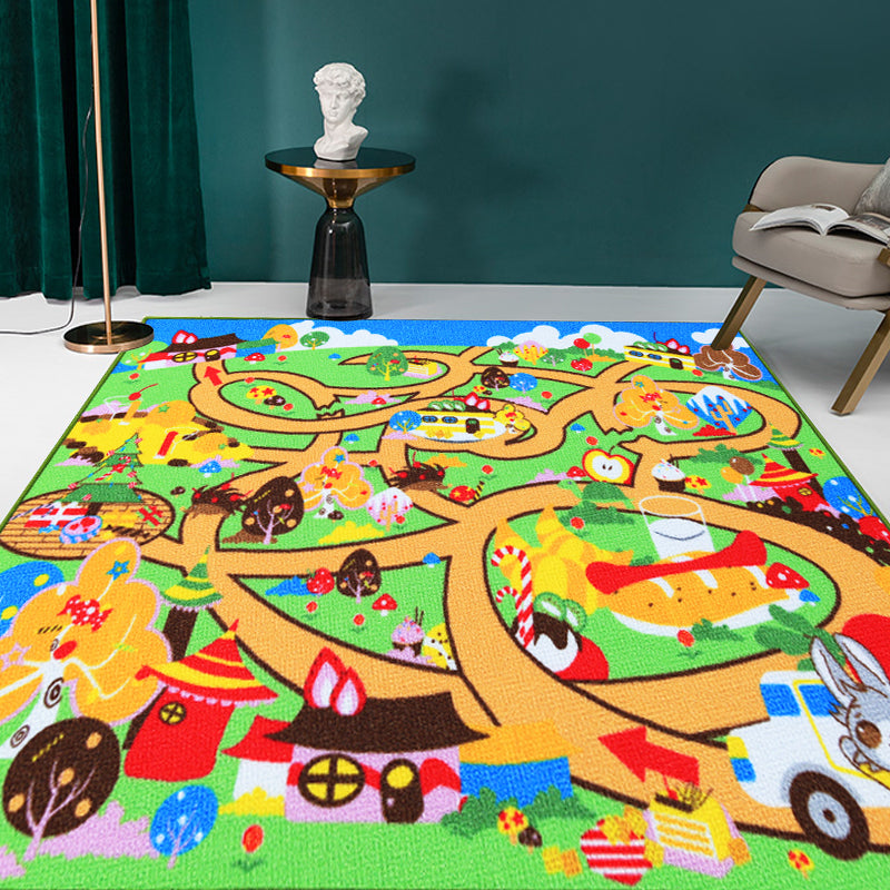 Frendorf | Kinder Maze Muster Teppich Grün Polyester Teppich Rutschfest Haustierfreundlich Waschbar Teppich für Kinderzimmer