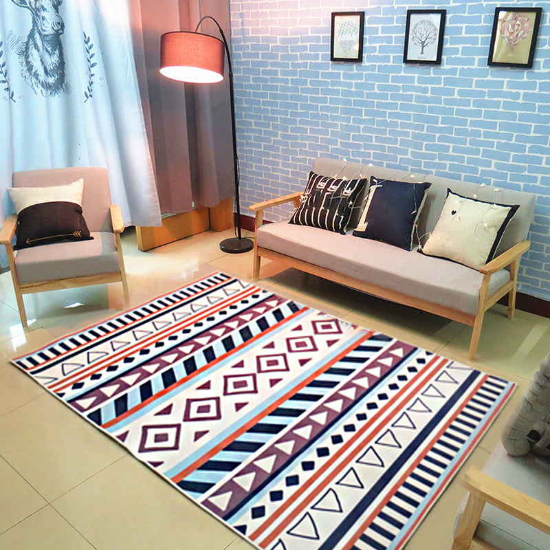 Multi Color Bohemian Teppich Synthetik Tribal Streifenmuster Teppich Tierfreundlich Waschbar Rutschfester Teppich für Büro