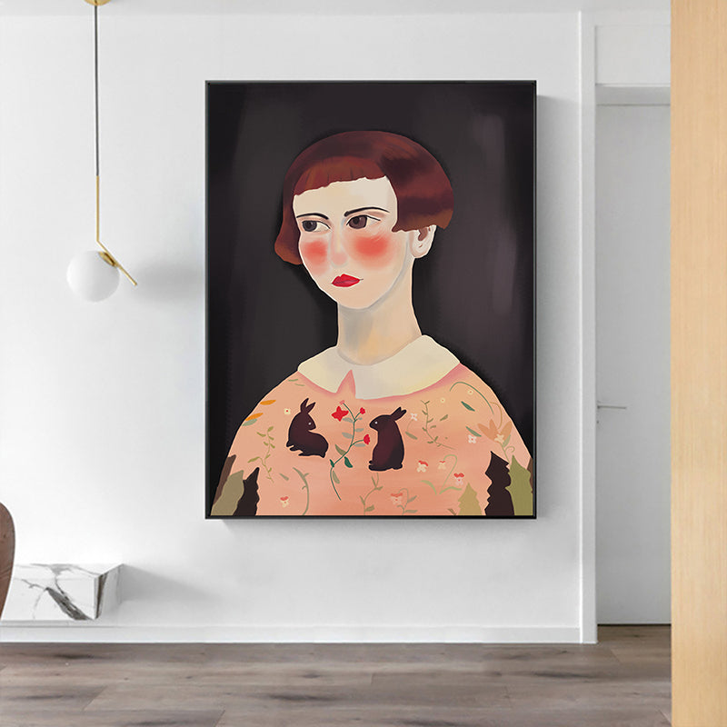 Mädchen mit rosigen Wangen Kunstdruck Brauner moderner Stil Wanddekoration für das Schlafzimmer, mehrere Größen