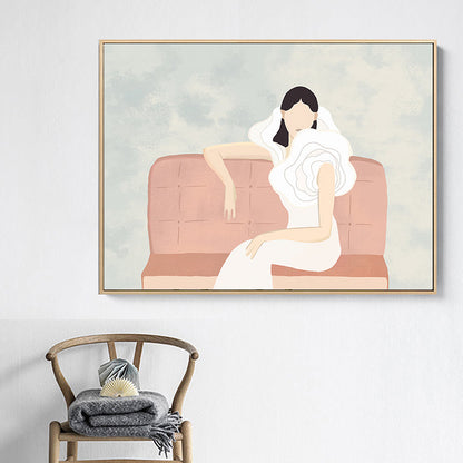 Funky Woman in White Canvas Wandkunst Pastell Mädchen Schlafzimmer Wanddekoration, GrößenOptional