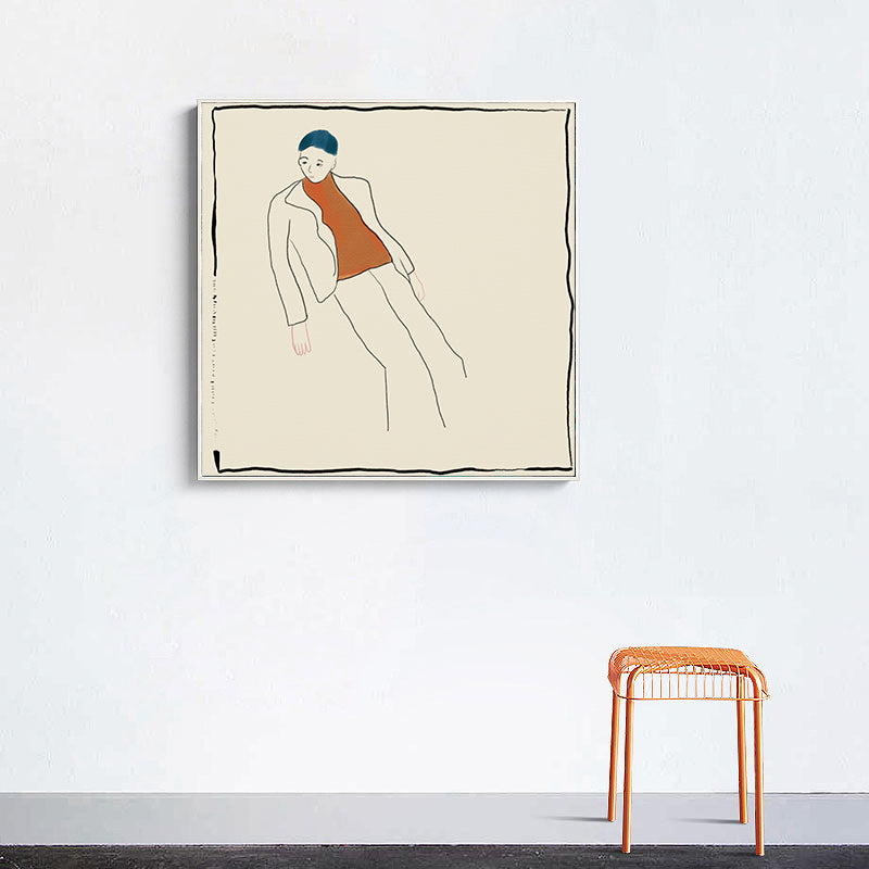 Frendorf | Beige Funky Wandkunst Druck Linienzeichnung Junge im Freizeitanzug Leinwand für Wohnzimmer