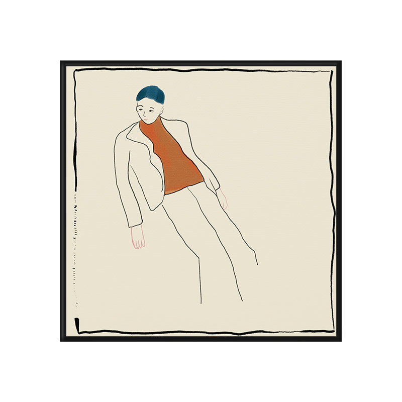 Frendorf | Beige Funky Wandkunst Druck Linienzeichnung Junge im Freizeitanzug Leinwand für Wohnzimmer
