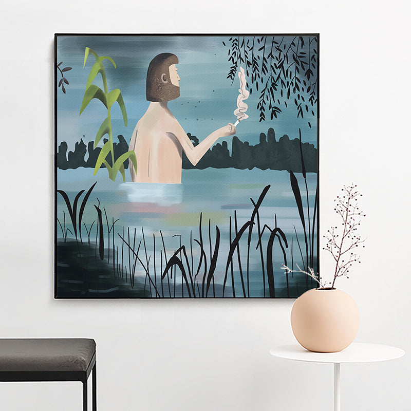 Frendorf | Blaue Mittsommernacht-Leinwandkunst Strukturierte skandinavische Esszimmer Wanddekoration, mehrere Größen