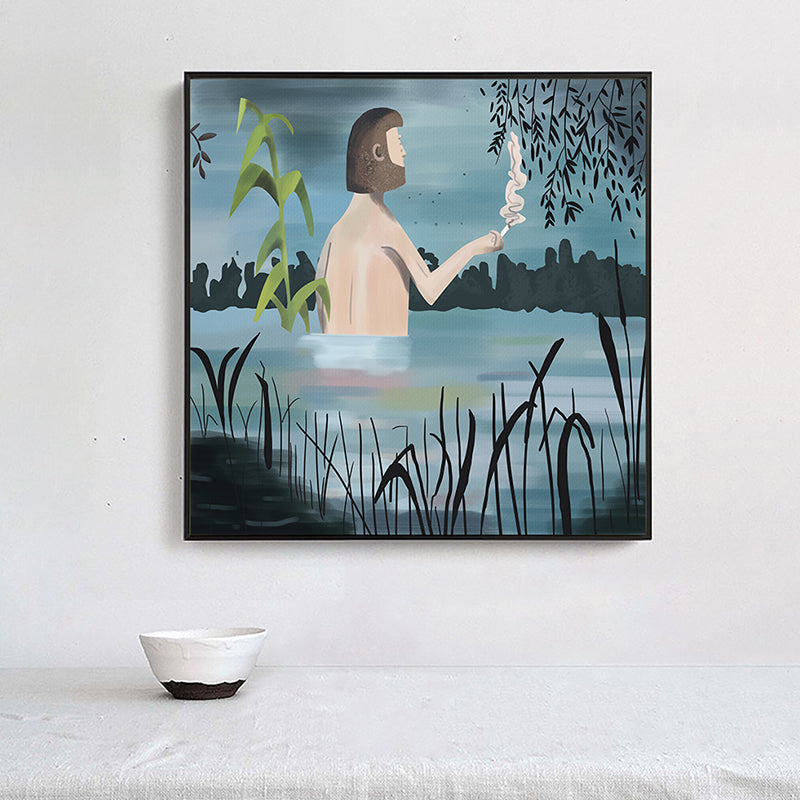 Frendorf | Blaue Mittsommernacht-Leinwandkunst Strukturierte skandinavische Esszimmer Wanddekoration, mehrere Größen