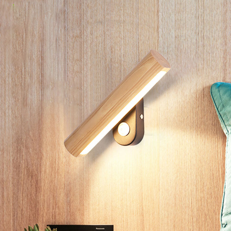 Frendorf | Draaibare Tube Bedside Wandmontage Lamp Hout 8.5"/12.5" Breed LED Eenvoudige Wandlamp Fixture in Warm/Wit Licht