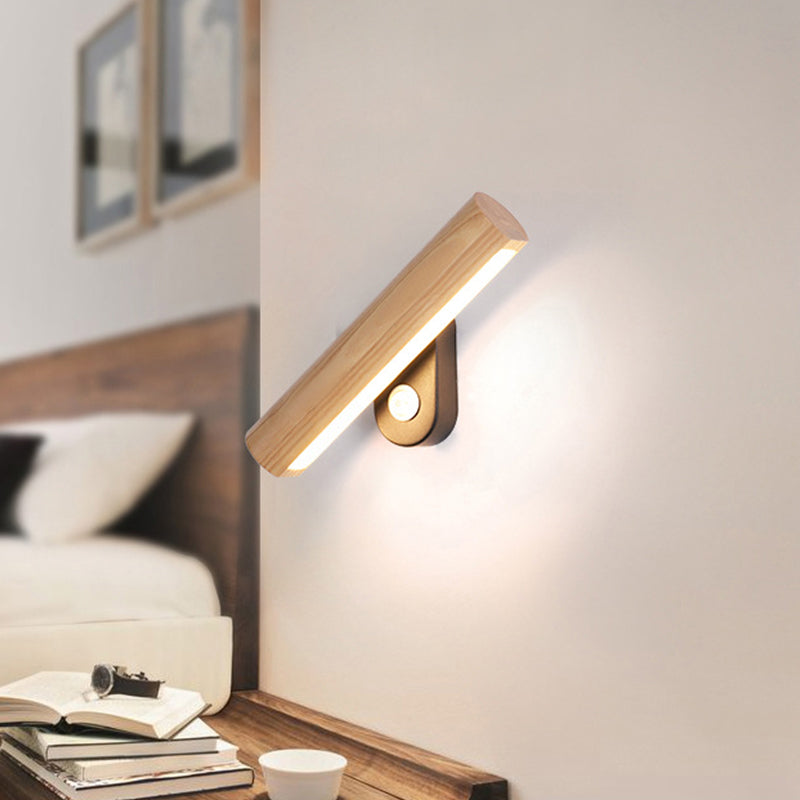 Frendorf | Draaibare Tube Bedside Wandmontage Lamp Hout 8.5"/12.5" Breed LED Eenvoudige Wandlamp Fixture in Warm/Wit Licht