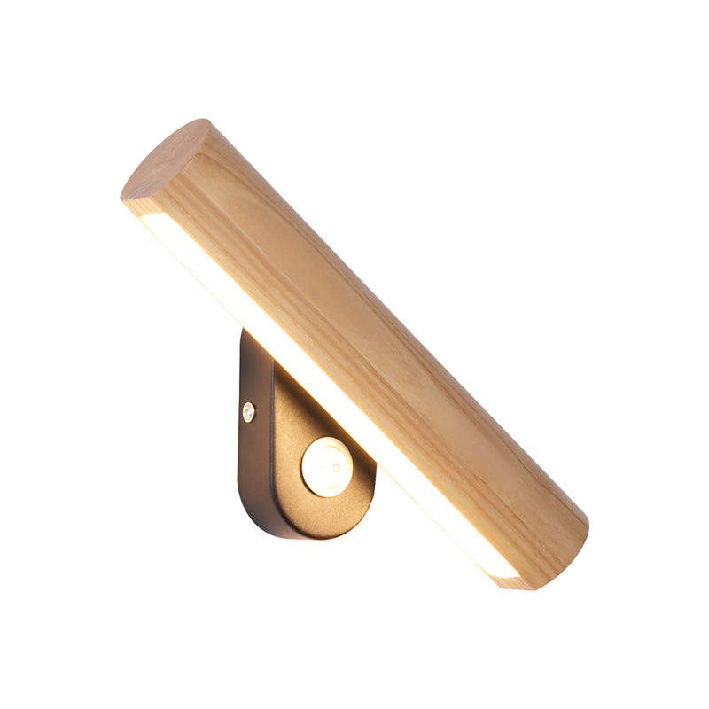 Frendorf | Draaibare Tube Bedside Wandmontage Lamp Hout 8.5"/12.5" Breed LED Eenvoudige Wandlamp Fixture in Warm/Wit Licht
