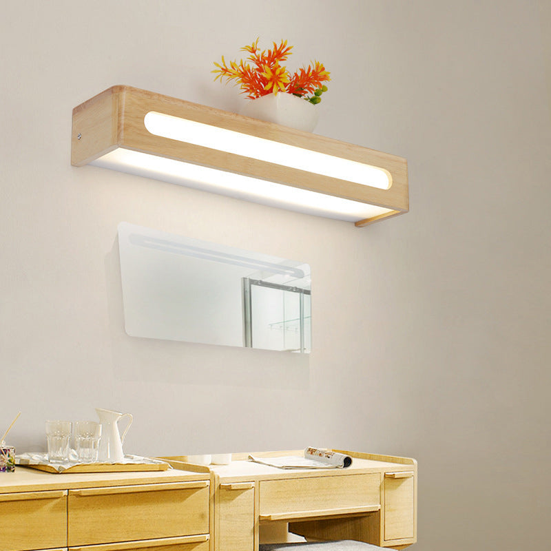 Frendorf | Rechteckige Einbau-Wandleuchte Nordic Acryl 12"/19,5"/23,5" Breite LED Badezimmer-Spiegel-Wandlicht in Holz