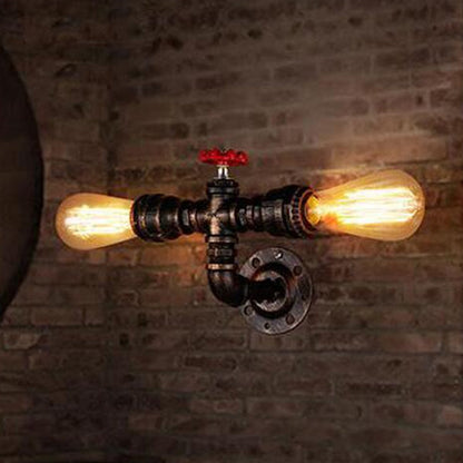 Eisen Silber/Bronze Wandmontierte Lampe Wasserrohrkopf 2-Licht industrielle Wandbeleuchtung Ideen für Bistro