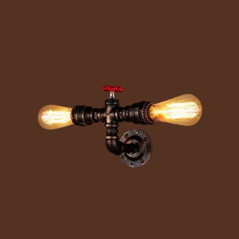 Eisen Silber/Bronze Wandmontierte Lampe Wasserrohrkopf 2-Licht industrielle Wandbeleuchtung Ideen für Bistro