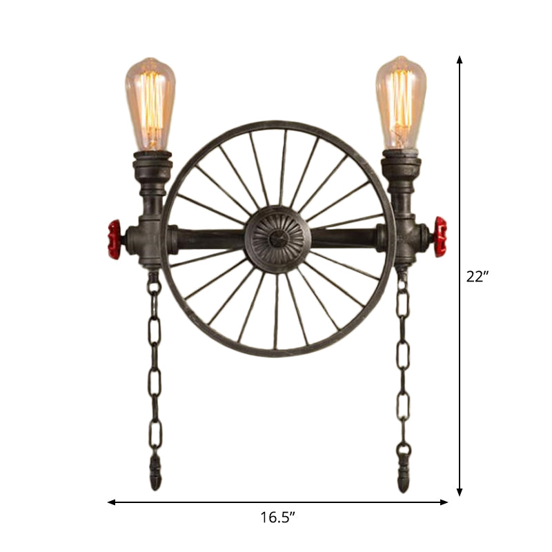 Steampunk Rohr Rad Wand Leuchte 2/4-Kopf Eisen Wand Licht Vorrichtung mit Kette und Ventil in Bronze