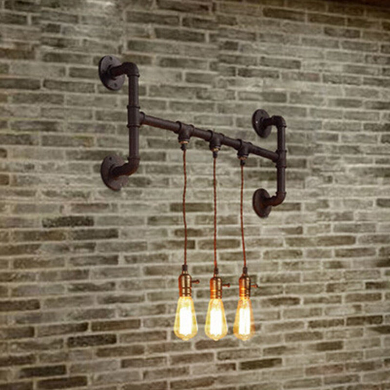 Frendorf | 3 Lichter Rohrhalter Wandbeleuchtung Fabrik Schwarzes Eisen Wandmontage Licht Fixture