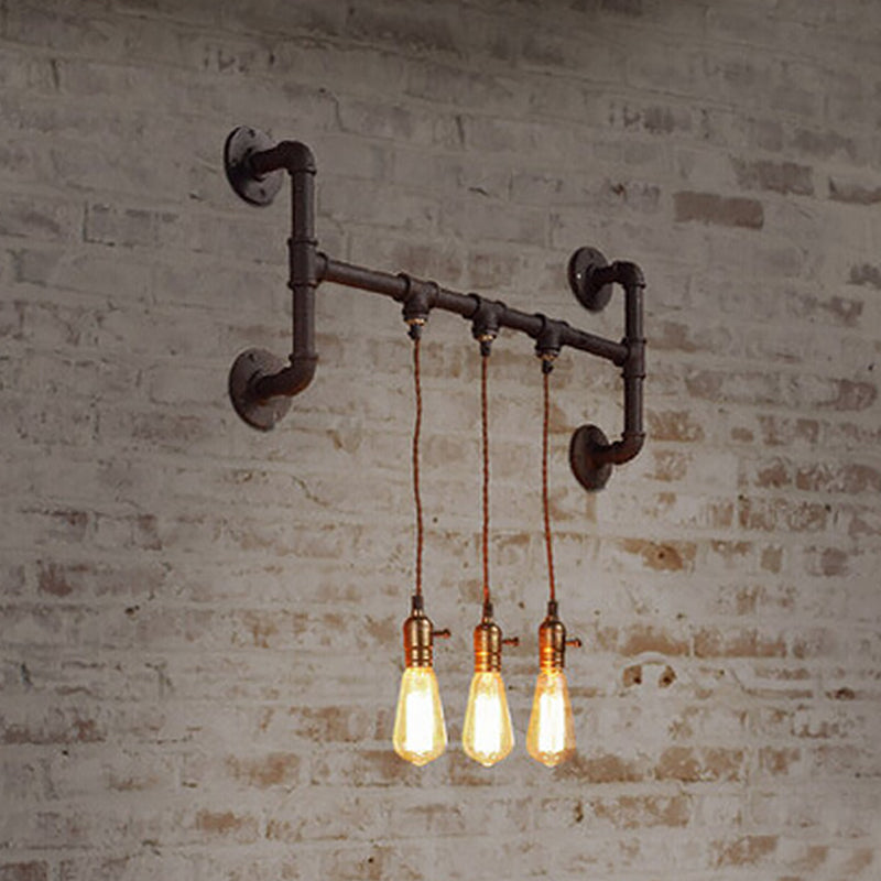 Frendorf | 3 Lichter Rohrhalter Wandbeleuchtung Fabrik Schwarzes Eisen Wandmontage Licht Fixture