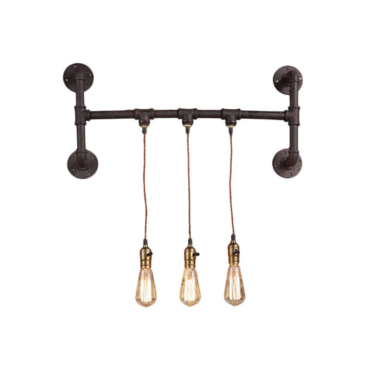 Frendorf | 3 Lichter Rohrhalter Wandbeleuchtung Fabrik Schwarzes Eisen Wandmontage Licht Fixture