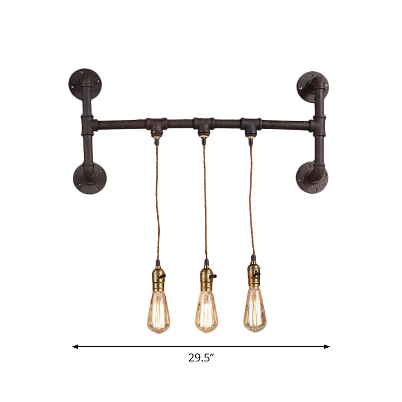Frendorf | 3 Lichter Rohrhalter Wandbeleuchtung Fabrik Schwarzes Eisen Wandmontage Licht Fixture